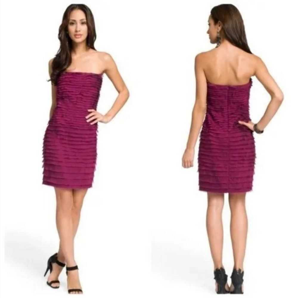 Alice + Olivia Silk Dress raw edge Tiered Strapless